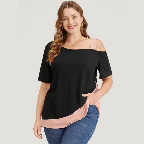 BloomChic Tops - NWT BloomChic Black Two Tone Asymmetrical Neck T-shirt Size 18-20/2X